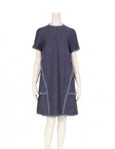アドーア Adore リネンデニムフリンジワンピース 麻 ネイビー ハイブランド ブランド専門の中古通販サイト