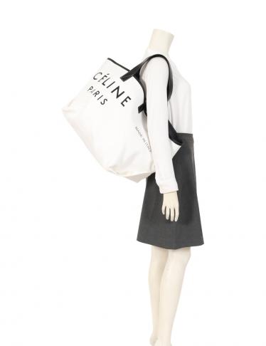 セリーヌ(CELINE)メイドイン|トートバッグ|キャンバス|レザー|白 ...