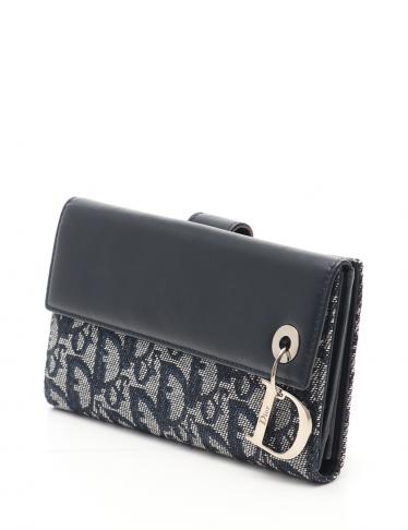 クリスチャンディオール(Christian Dior)トロッター|Wホック長財布|キャンバス|レザー|ネイビー|アイボリー|二つ折り|ハイブランド・ブランド専門の中古通販サイト(381991)