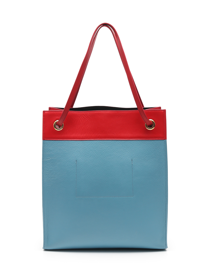 エムエスジーエム Msgm トートバッグ レザー 水色 赤 ロゴ ハイブランド ブランド専門の中古通販サイト