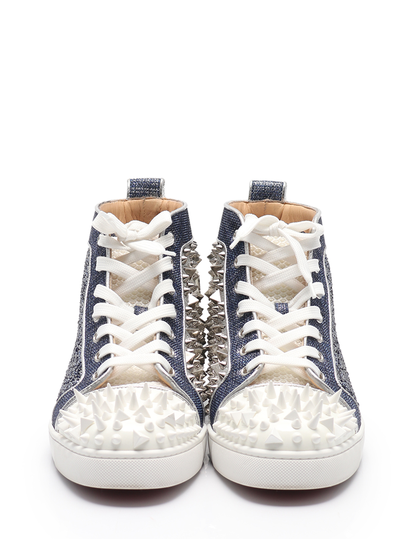 クリスチャンルブタン Christian Louboutin スパイクスタッズ ハイカットスニーカー レザー ラインストーン 青 白 ハイブランド ブランド専門の中古通販サイト