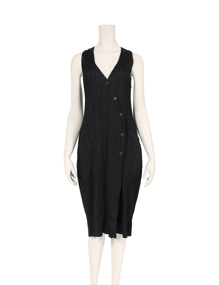 プリーツプリーズ Pleats Please ワンピース ノースリーブ 黒 フロントボタン ハイブランド ブランド専門の中古通販サイト