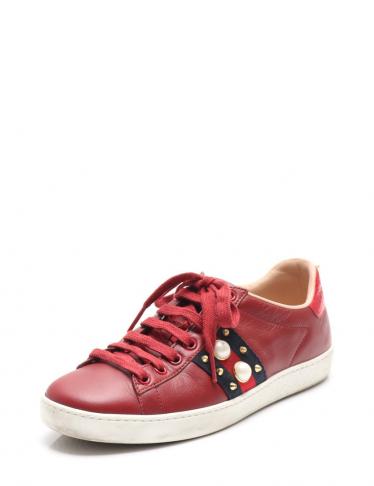 グッチ Gucci スニーカー レザー フェイクパール 赤 マルチカラー スタッズ ハイブランド ブランド専門の中古通販サイト