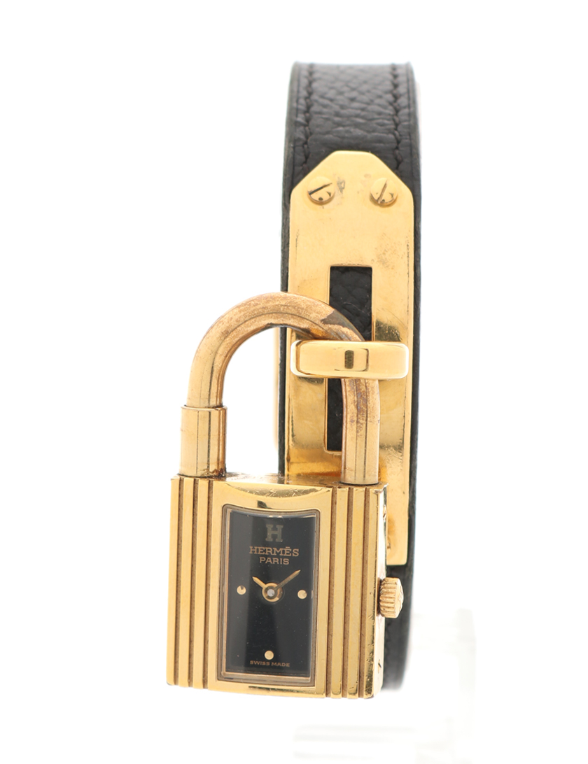 エルメス(HERMES)ケリーウォッチ|腕時計|レディース|クオーツ|GP|レザー|ゴールド|黒|黒文字盤|〇X刻印|ハイブランド・ブランド専門の中古通販サイト(398231)