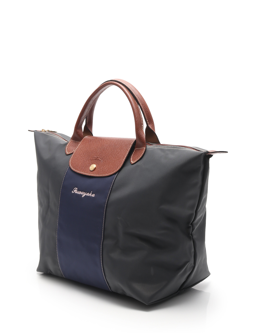 ロンシャン Longchamp ル プリアージュ トートバッグ ナイロン レザー グレー 青 カスタムオーダー ハイブランド ブランド専門の中古通販サイト