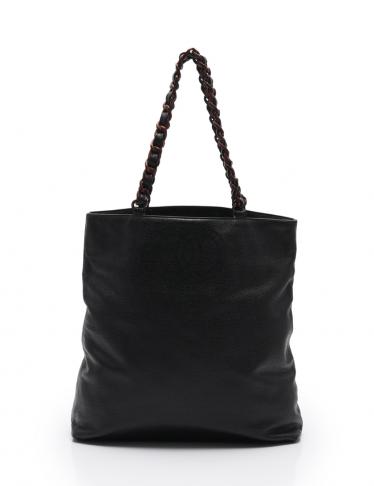 CHANEL ブラックコットントートチェーンバッグ 保存袋付き美品 美品