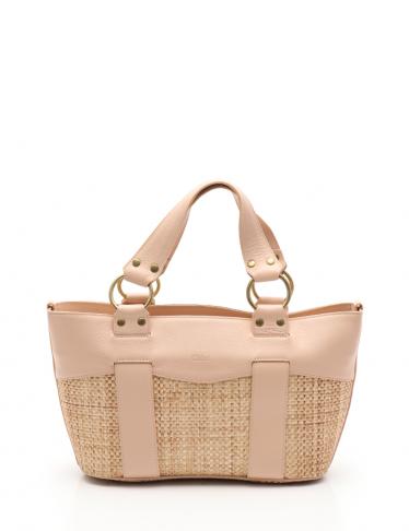 Chloe・バッグ・ハンドバッグ ストロー レザー ベージュ ピンク