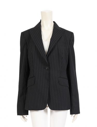 Kiton・アウター・ ジャケット ストライプ ウール リヨセル 黒 白