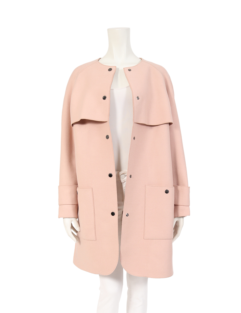 ロンシャン Longchamp ノーカラーコート ウール シルク ピンク ハイブランド ブランド専門の中古通販サイト