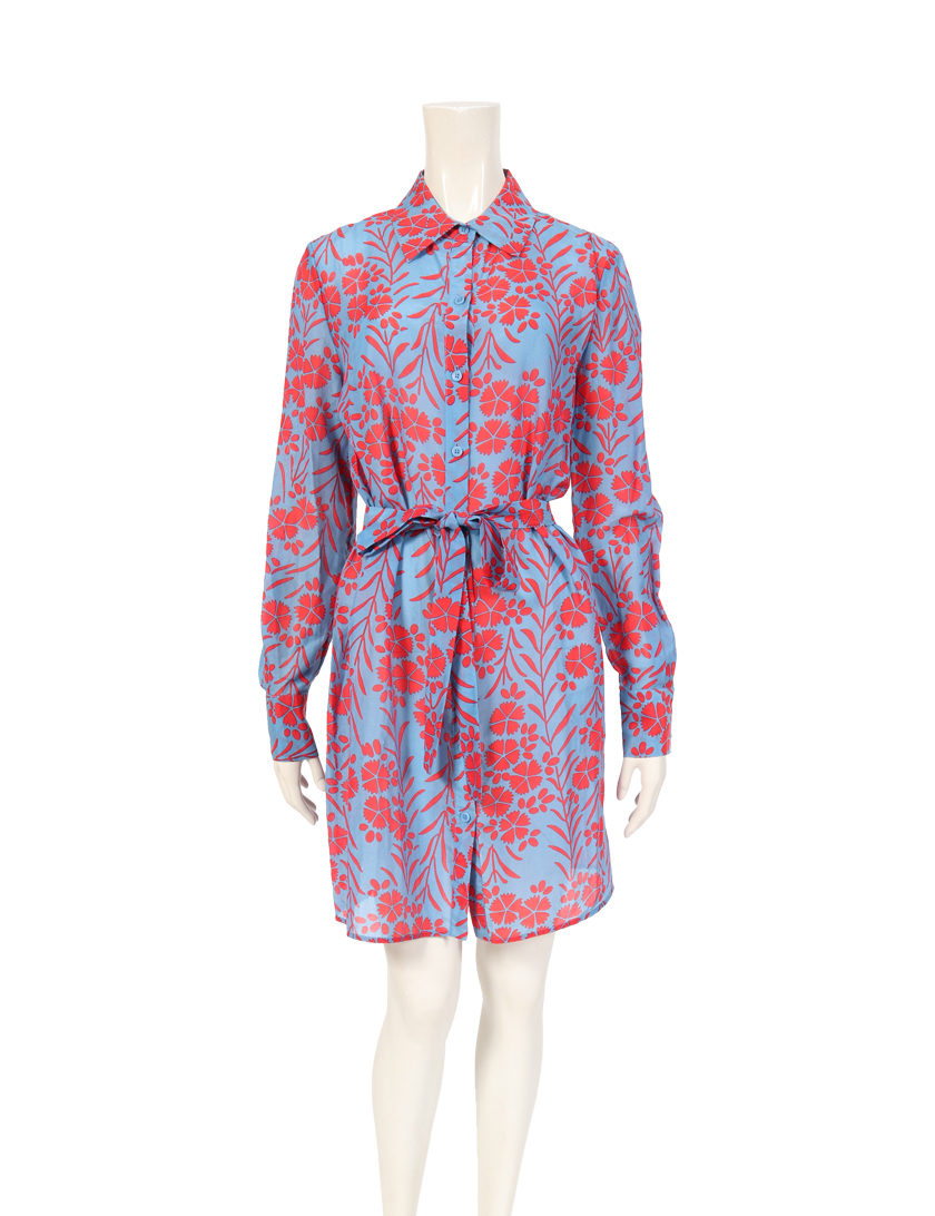 ダイアンフォンファステンバーグ Diane Von Furstenberg シャツワンピース 花柄 青 赤 ハイブランド ブランド専門の中古通販サイト