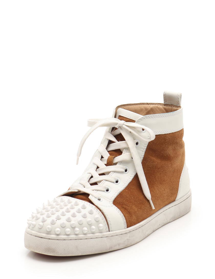 クリスチャンルブタン Christian Louboutin ハイカットスニーカー スエード レザー ベージュ 白 スパイクスタッズ ハイブランド ブランド専門の中古通販サイト 4335