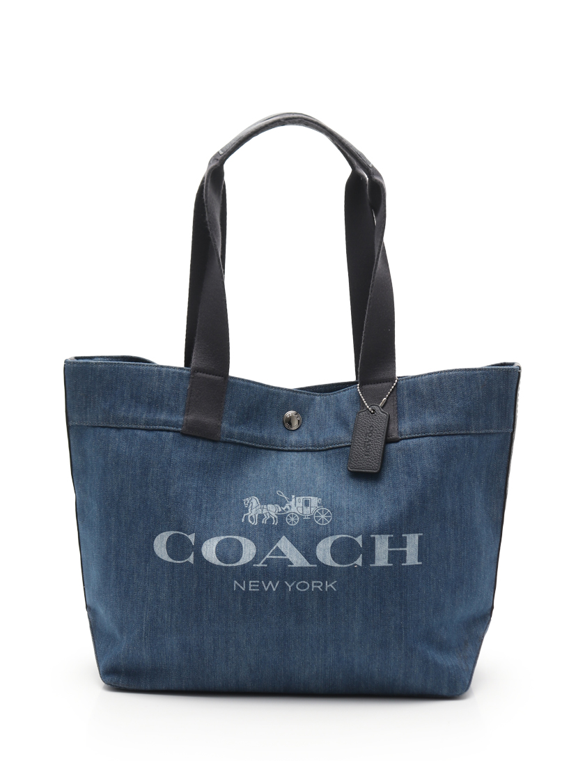 コーチ Coach ロゴ トートバッグ デニム レザー 青 黒 ハイブランド ブランド専門の中古通販サイト 433466