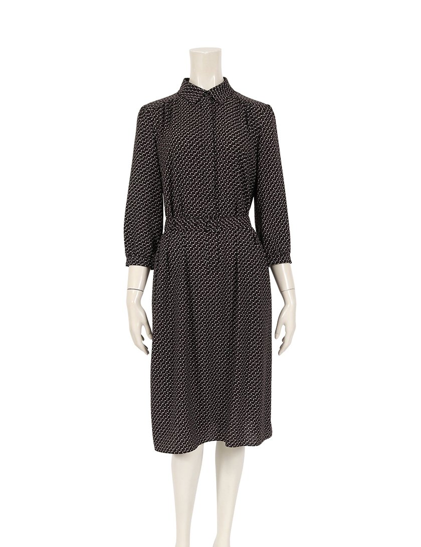 ポールスチュアート Paul Stuart シャツワンピース 総柄 黒 白 ハイブランド ブランド専門の中古通販サイト