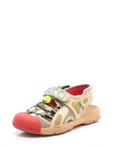 GUCCI 赤緑ストライプ サンダル　美品 GUCCI・シューズ・LEATHER & MESH サンダル レザー ラバー