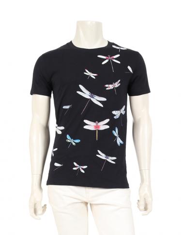 VALENTINO・トップス・トンボプリント Tシャツ 黒 マルチカラー