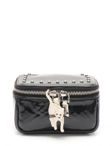 ミュウミュウ Miu Miu 化粧ポーチ エナメルレザー 黒 スタッズ 猫 ハイブランド ブランド専門の中古通販サイト