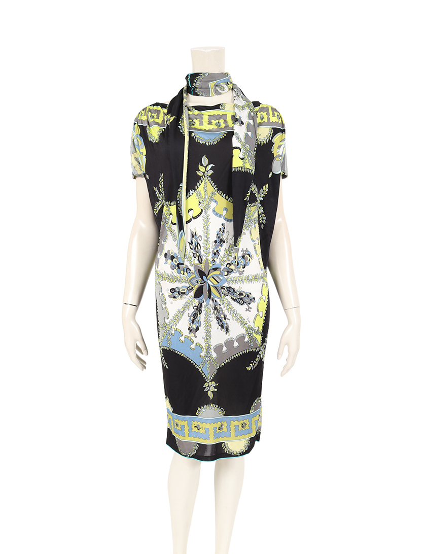 エミリオプッチ Emilio Pucci ワンピース レーヨン 黒 ストール付き ハイブランド ブランド専門の中古通販サイト