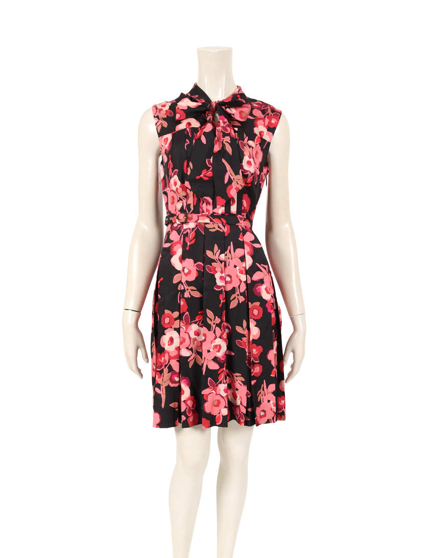 ケイトスペード Kate Spade Shadow Buds Pleated Dress ワンピース 花柄 ノースリーブ シルク 黒 ピンク マルチカラー ハイブランド ブランド専門の中古通販サイト
