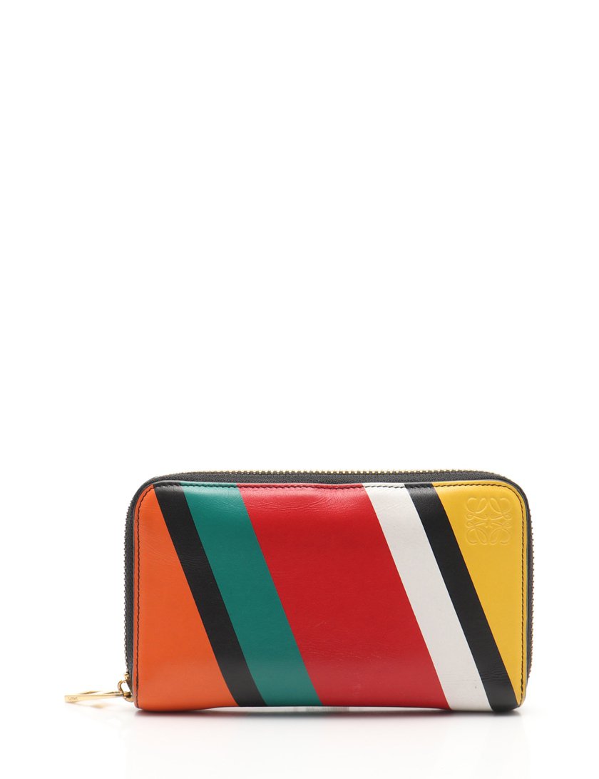 ロエベ Loewe ラウンドファスナー財布 ストライプ レザー 赤 マルチカラー ハイブランド ブランド専門の中古通販サイト