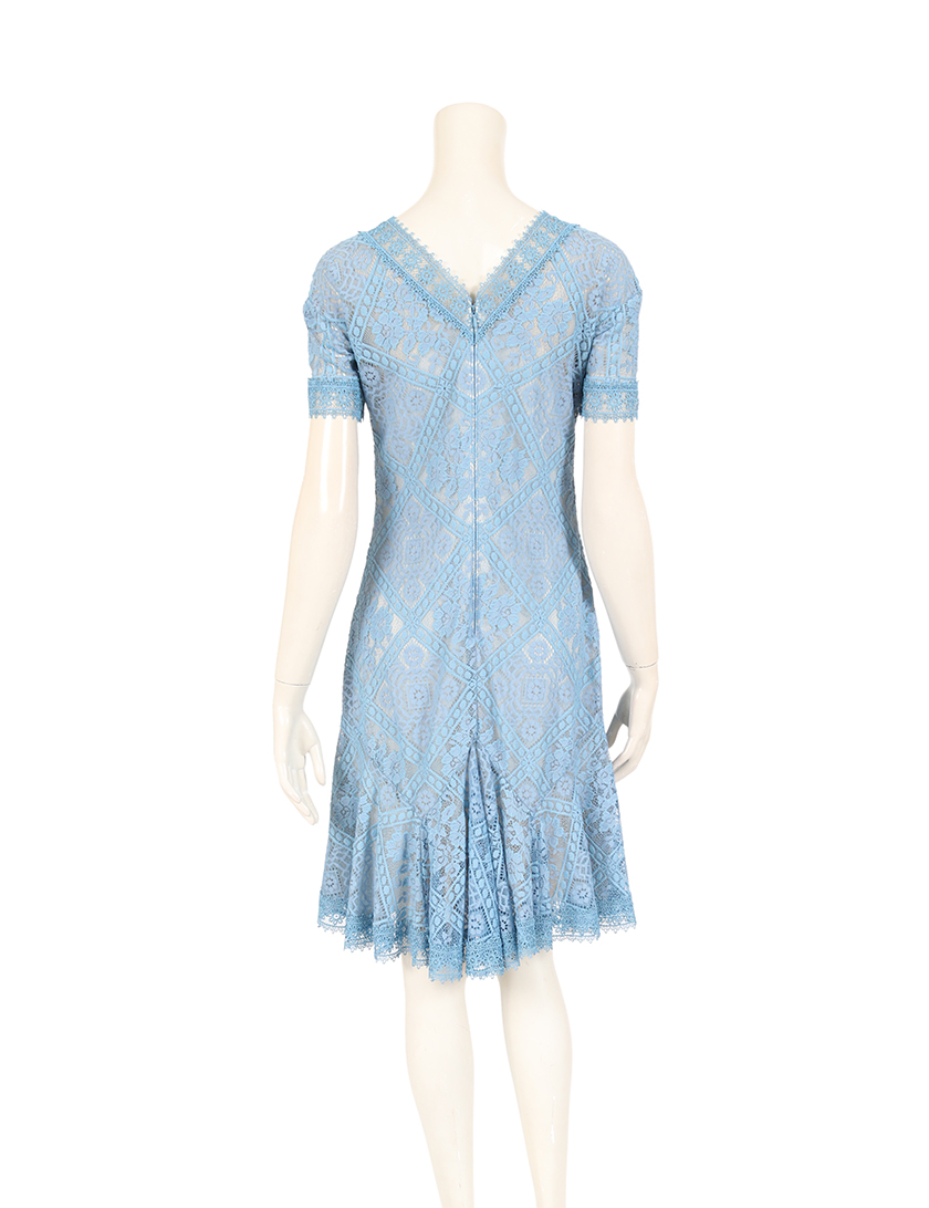 タダシショージ Tadashi Shoji ドレスワンピース 半袖 Vネック 水色 レース ハイブランド ブランド専門の中古通販サイト 4055