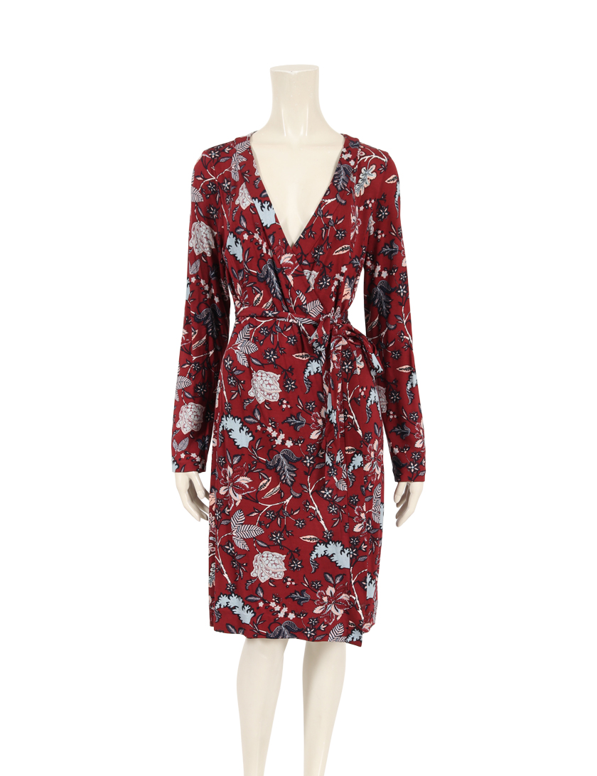 ダイアンフォンファステンバーグ Diane Von Furstenberg ラップワンピース ボタニカル柄 長袖 ロング丈 シルク 茶 ネイビー 水色 ハイブランド ブランド専門の中古通販サイト
