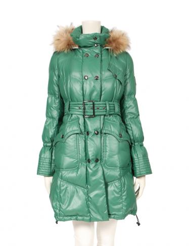BURBERRY BLUE LABEL(バーバリーブルーレーベル) ダウンコート 緑 ファーフード付き 裏地チェック|中古ブランド通販のRECLO