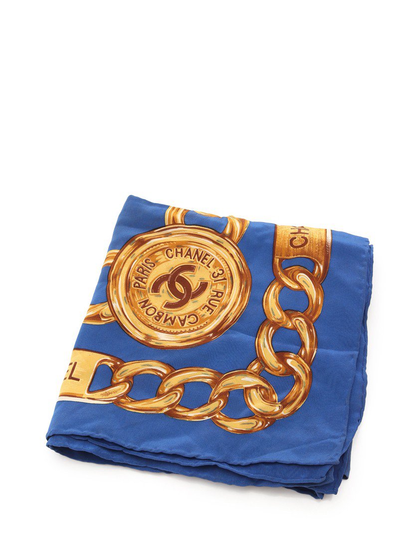 シャネル Chanel ココマーク スカーフ チェーン柄 シルク 青 マルチカラー ハイブランド ブランド専門の中古通販サイト