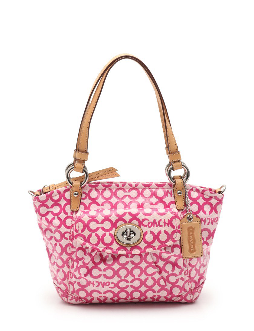 コーチ Coach オプアート トートバッグ コーティングキャンバス レザー ピンクパープル ベージュ 2way ハイブランド ブランド専門の中古通販サイト