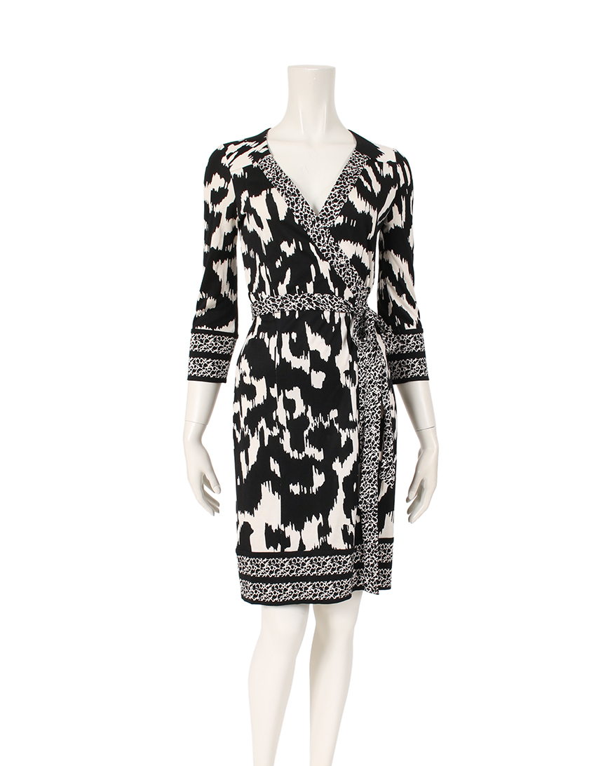 ダイアンフォンファステンバーグ Diane Von Furstenberg Tallulah ラップワンピース シルク アイボリー 黒 ハイブランド ブランド専門の中古通販サイト