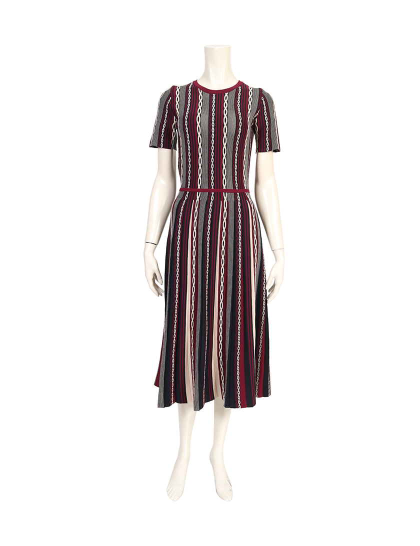 トリーバーチ Tory Burch Striped Sweater Dress ニットワンピース ボルドー ネイビー アイボリー 19aw ハイブランド ブランド専門の中古通販サイト