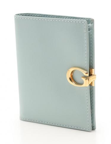 グッチ(GUCCI)オールドグッチ|二つ折り財布|レザー|水色|ゴールド|G金具|ハイブランド・ブランド専門の中古通販サイト(498160)