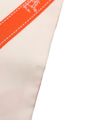 エルメス(HERMES)ツイリー|リボンスカーフ|ボルデュックリボン柄|シルク|白|オレンジ|2004WAIKIKI限定|ハイブランド・ブランド専門の中古通販サイト(489331)