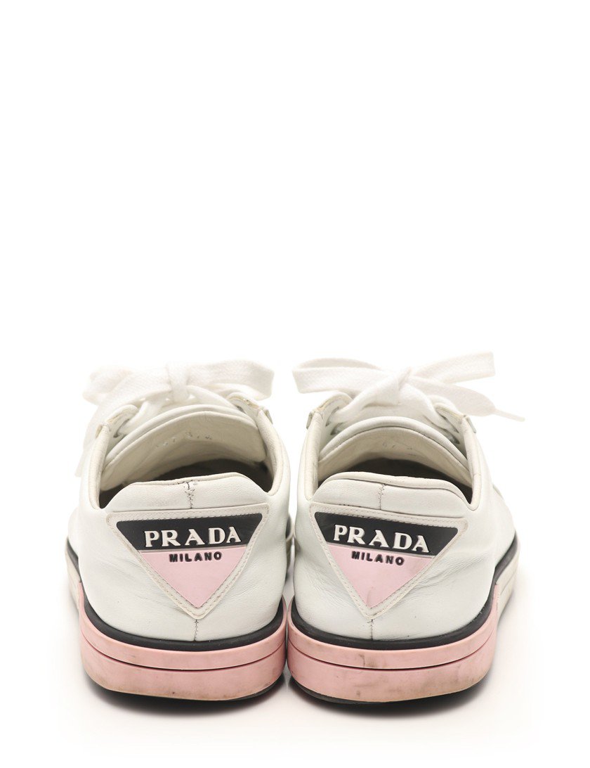 プラダ Prada スニーカー レザー 白 ピンク 黒 ハイブランド ブランド専門の中古通販サイト