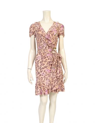 ブルマリン Blumarine フレンチスリーブワンピース 花柄 シルク ベージュ 紫 緑 ハイブランド ブランド専門の中古通販サイト