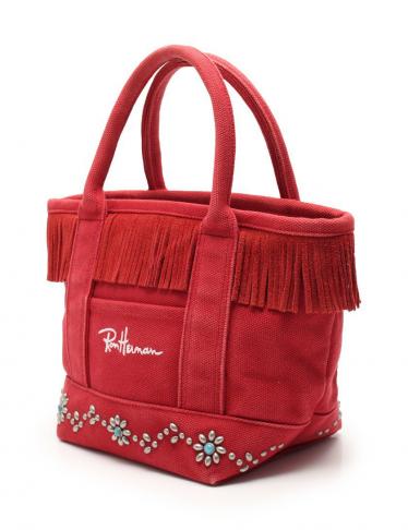 ロンハーマン Ron Herman トートバッグ キャンバス 赤 フリンジ フラワースタッズ ハイブランド ブランド専門の中古通販サイト