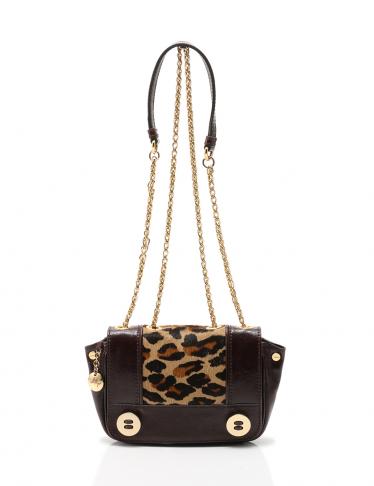 MILLY・バッグ・チェーンショルダーバッグ レザー×ハラコ こげ茶×豹柄