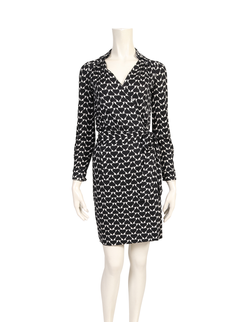 ダイアンフォンファステンバーグ Diane Von Furstenberg Blaine ラップワンピース ハート柄 黒 白 ハイブランド ブランド専門の中古通販サイト