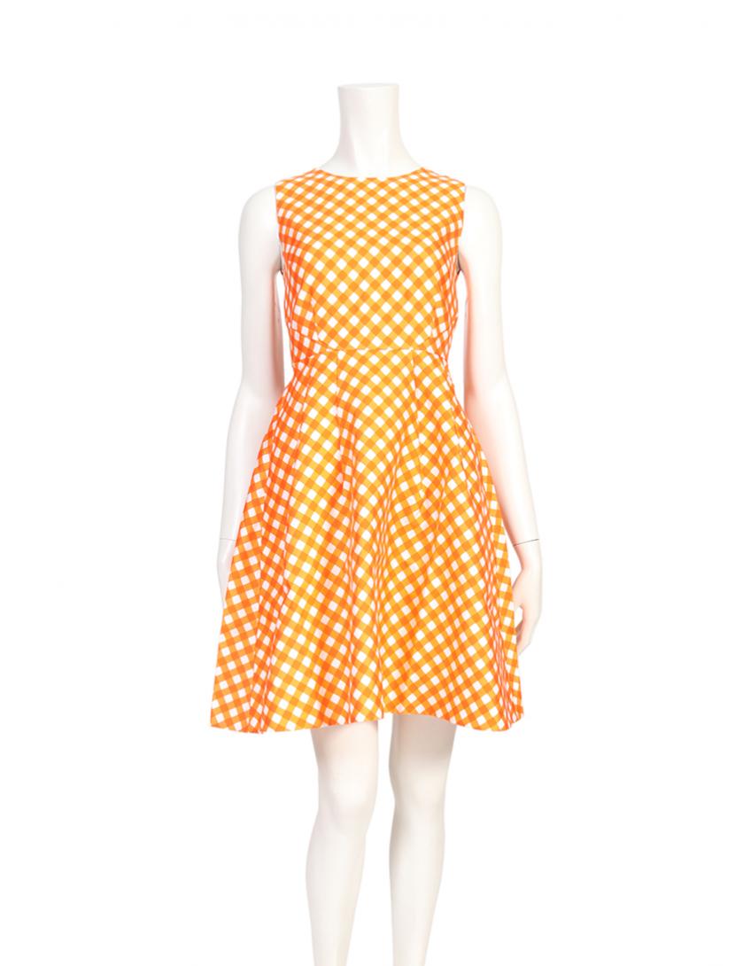 ケイトスペード Kate Spade ワンピース ギンガムチェック ノースリーブ オレンジ 白 ハイブランド ブランド専門の中古通販サイト