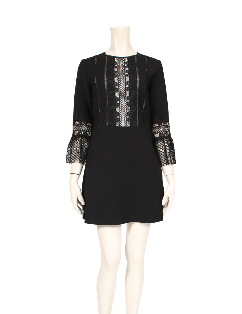 セルフポートレイト Selfportrait クルーネックワンピース レース 黒 ベルスリーブ ミニ丈 ハイブランド ブランド専門の中古通販サイト