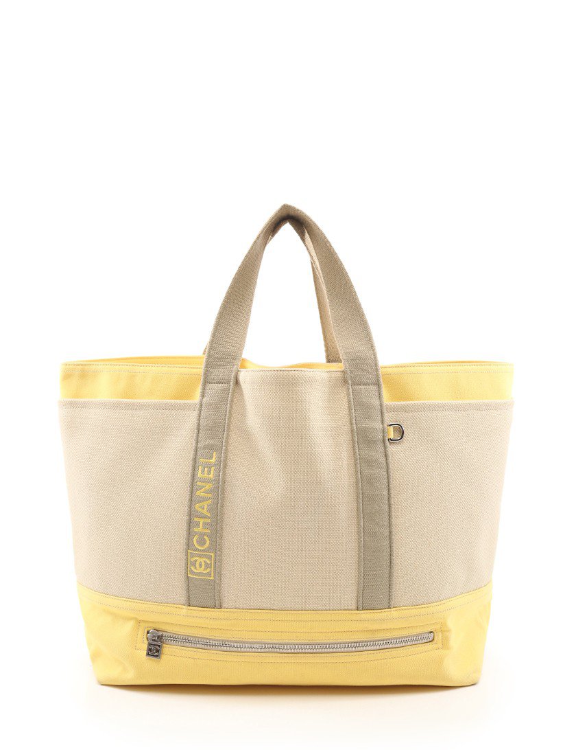 シャネル Chanel スポーツライン トートバッグ キャンバス ベージュ 黄 ロゴ ハイブランド ブランド専門の中古通販サイト
