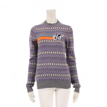 プラダ(PRADA)フロントロゴ|ニット|総柄|ウール|カシミヤ|グレー|紫|黄|オレンジ|18AW|ハイブランド・ブランド専門の中古通販サイト(522733) プラダ(PRADA)フロントロゴ|ニット|総柄|ウール|カシミヤ|グレー|紫|黄|オレンジ|18AW|ハイブランド・ブランド専門の中古通販サイト(522733)