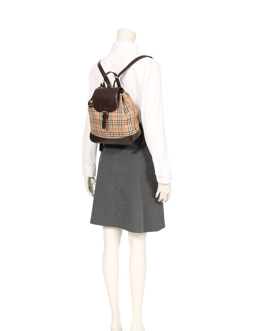 バーバリー(BURBERRY)|バックパック|リュック|チェック柄|キャンバス|レザー|ベージュ|黒|白|赤|ハイブランド・ブランド専門の中古通販サイト(528054)