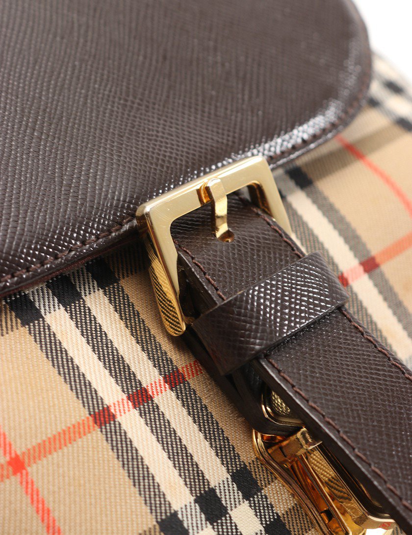 バーバリー(BURBERRY)|バックパック|リュック|チェック柄|キャンバス|レザー|ベージュ|黒|白|赤|ハイブランド・ブランド専門の中古通販サイト(528054)