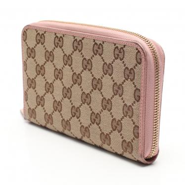 グッチ(GUCCI)GGキャンバス|ラウンドファスナー長財布|キャンバス|レザー|ベージュ|ピンク|ハイブランド・ブランド専門の中古通販サイト(539954)