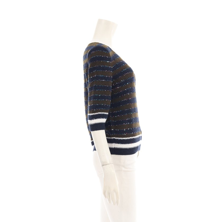 シャネル(CHANEL)ココマーク|プルオーバー|ニット|ボーダー|カシミヤ|スパンコール|ネイビー|カーキグリーン|白|20C|ハイブランド・ブランド専門の中古通販サイト(543510)