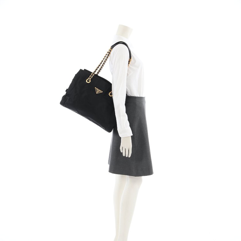 プラダ(PRADA)|チェーントートバッグ|ナイロン|レザー|黒 ...