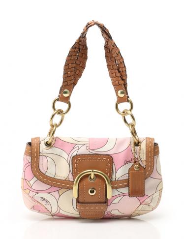 COACH・バッグ・ハンドバッグ キャンバス×レザー ピンク系マルチカラー