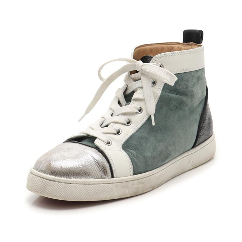 クリスチャンルブタン Christian Louboutin ハイカットスニーカー スエード レザー 緑 黒 アイボリー シルバー 型押し ハイブランド ブランド専門の中古通販サイト