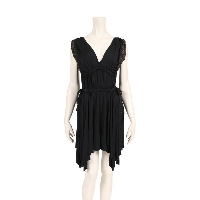 ルイヴィトン Louis Vuitton モノグラム フレンチスリーブワンピース レーヨン 黒 マルチカラー アシンメトリー ハイブランド ブランド専門の中古通販サイト 5626