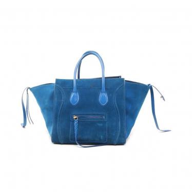 セリーヌ(CELINE)ラゲージファントム|トートバッグ|スエード|レザー|青|ハイブランド・ブランド専門の中古通販サイト(564582)